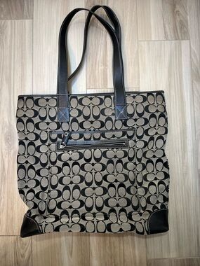 Coach Black & Tan Signature Canvas Tote